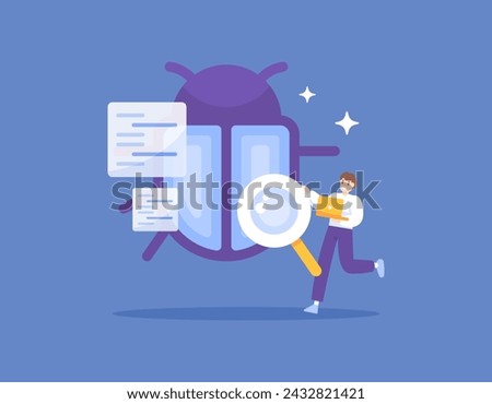 bug hunter or bug bounty concept. a software tester carries out tests and looks for bugs in a program. analysis and search for gaps in the system. illustration concept design. graphic elements. vector