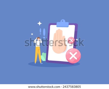 The concept of rejection or disapproval. unverified, invalid, incorrect, or rejected. Get rejected because the task file or report is incorrect. a cross with a clipboard. illustration concept design