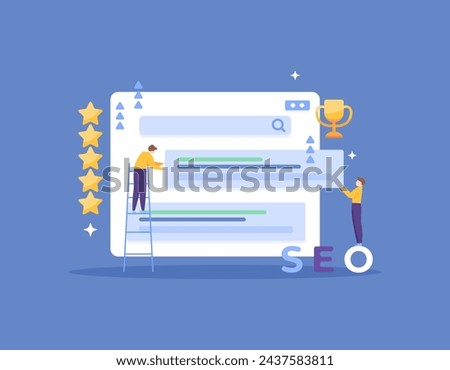 On-Page SEO Optimization. Optimize the content on the website page so it can appear on the first page and top rankings in search engines. SEO Specialist Team. illustration concept design. graphic