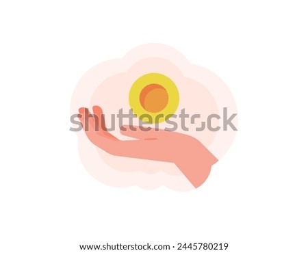 illustration of hand with coins. give or present a gift. earn money and receive points. cashback, reward, bonus, royalty, incentive, payment. flat style illustration design. graphic elements. vector