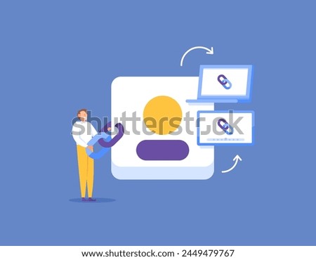 link account concept. link accounts to various devices. connect accounts to multiple devices, such as laptops, smartphones, and tablets. technology. illustration concept design. graphic elements