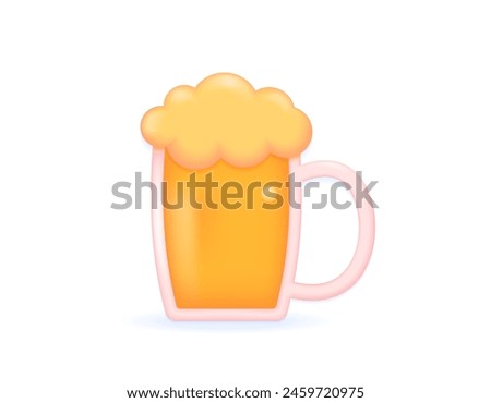 an illustration of a glass of beer. alcoholic beverages. a glass of yellow drink with overflowing soda. 3d symbols. minimalist 3d illustration. graphic elements