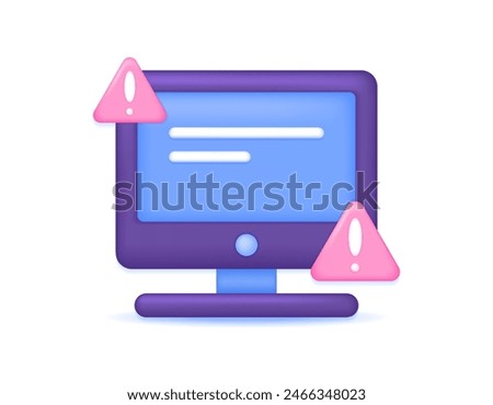 operating system error. notification if the computer device has problems. illustration of computer monitor and warning sign. blue screen. symbol or icon. minimalist 3d concept design. graphic elements