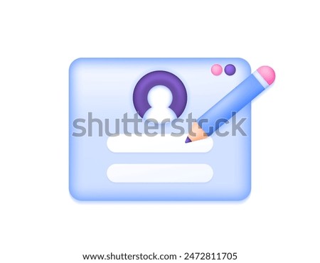 concept registration. create and fill in new account data. website services. illustration of the website registration window with a pencil. symbol or icon. minimalist 3d concept design. graphic 