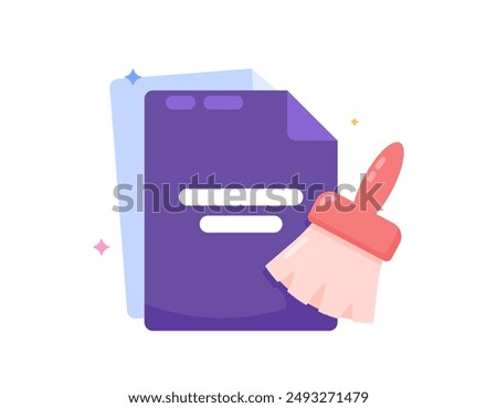 cleaning application concept. software to clean junk files and cache. junk cleaner and storage or memory optimizer. illustration of a broom or brush with a document symbol. flat style design. graphic 