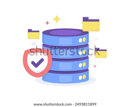 secure storage concept. data protection on servers and databases. security system to protect files in data centers. storage illustration with shield and folder symbols. flat style design. graphic