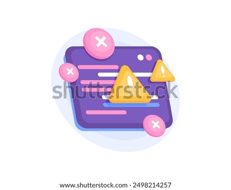 concept of errors and constraints in programming. errors and bugs in program scripts. illustration of program scripts with warning signs and crosses. flat style design. graphic elements