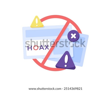 concept of prohibition to spread hoax news. command not to believe and read false information. illustration of a prohibition sign with newspaper, cross symbol, and warning sign. flat style design