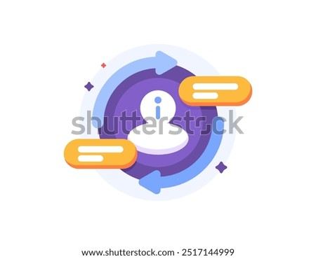 account recovery service concept. recover account information data. synchronization. illustration of profile symbol, with repeating arrow, and information symbol. flat style design. element