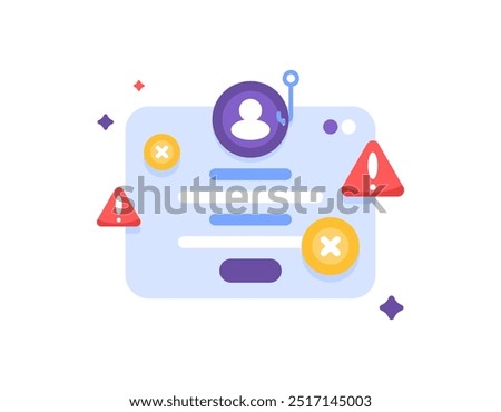 phishing website warning concept. malicious and suspicious websites. prevention of account theft. illustration of login page with cross and warning sign. flat style design. elements