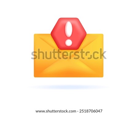 warning or complaint letter concept. report message. illustration of a yellow envelope with an exclamation mark symbol. symbol or icon. minimalist 3d style design. element