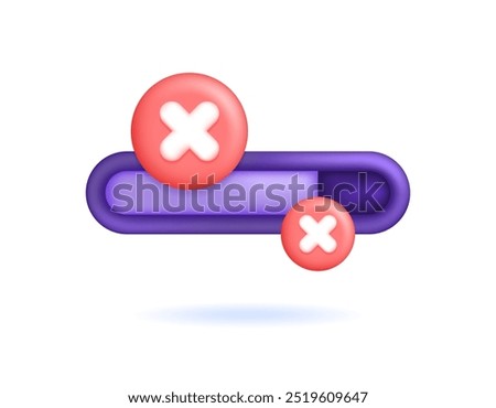 Concept of failed process. unsuccessful and error. installation process and update of program or system failed. Illustration of a cross with loading bar. symbol or icon. Minimalist 3D style design