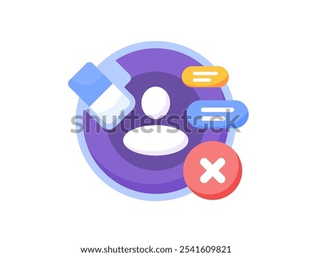 delete account concept. delete and remove social media account because of privacy. deleted account. illustration of person symbol with eraser symbol and cross. flat style design. element