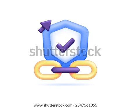 illustration of shield with chain and arrow. concept of link protection and security. safe link. prevention from accessing dangerous links. symbol or icon. minimalist 3d style design. element