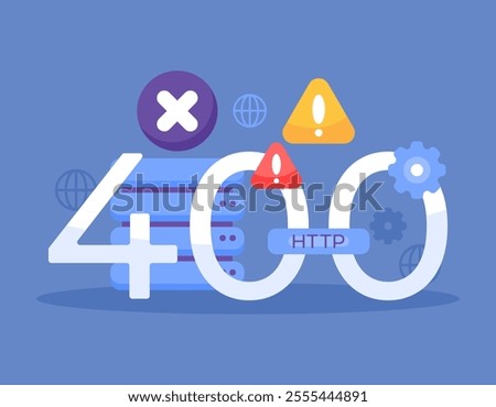 400 Bad Request concept. HTTP status code. web server cannot understand the request from the client. server cannot process the request. internet or website problems. flat style design. elements