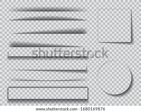 Transparent realistic paper shadow effect on transparent background. Element for advertising and promotional message Wall and floor drop shadow vector collection
