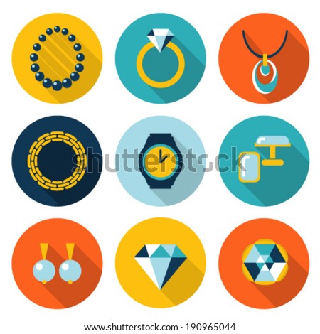 Set of jewelry vector flat icons