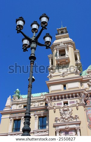 Monaco Casino tower and a street lamp