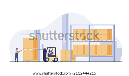 Forklift truck in warehouse. vector illustration