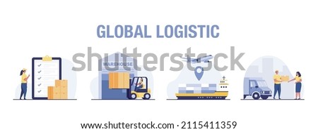 Global Logistics Concept Freight Forwarder, Airline, Airfreight Container Ships, Customer Choice of Order Shipping Type, Worldwide Distribution. Foto stock © 