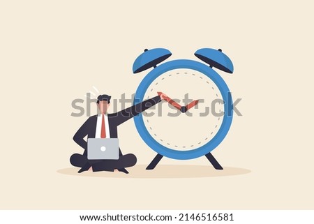 Delay concept, Stop time to dealing with urgent projects or handle errors. 	
Time on clock stop.

Businessman holding the minute hand to push turn back time.