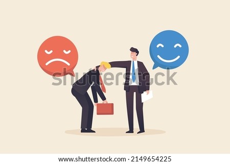Positive thoughts, negative emotions, bad experiences. The customer or colleague is not happy. optimistic, compassionate attitude. Leader comforts his subordinates. ストックフォト © 