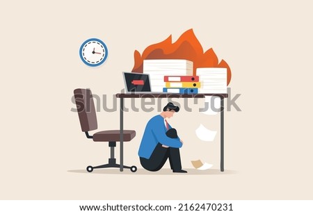 Burn out syndrome. low working efficiency. emotional exhaustion It is the result of excessive work stress. Lack of motivation to work leads to depression.  employee sits under the table.