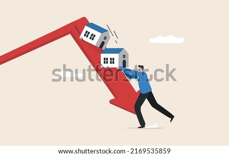 Housing Crisis, Low prices. Graph, Residential Building, Built Structure, Chart, Home Finances, Recession, Arrow, Real estate. The housing market is falling.