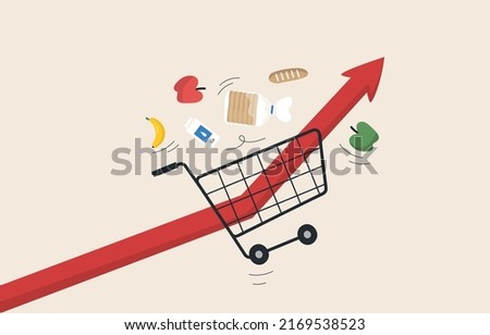 Rising commodity prices. Crisis and rising commodity prices concept. recession Inflation. The price graph of consumer goods increases.