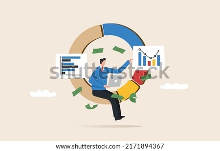 Financial Report. Reviewing investment portfolio. Adjusting portfolios. Businessman holding laptop analyze graph and chart.
