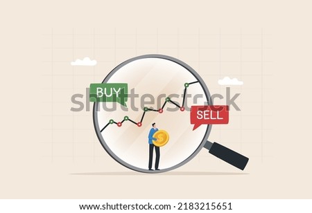 Buy and sell stock market. Asset Risk Management. Adjusting investment portfolios. fund, bond, crypto currency. Investor analyst holding buy or sell asset.