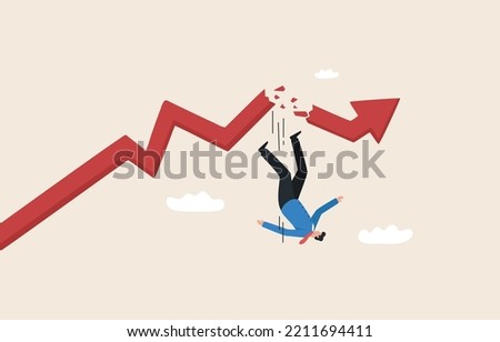 Economic downturn. Impact of the economic and financial crisis.  graph falling down. 
financial collapse. Businessman falling from the red graph chart.