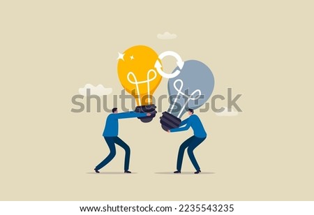Swap Ideas Day. Brainstorming and Exchange ideas. sharing knowledge. Two men exchange lightbulb ideas. Illustration