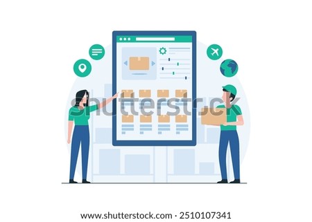 Inventory Specialist Using Tablet for Stock Check. Illustration