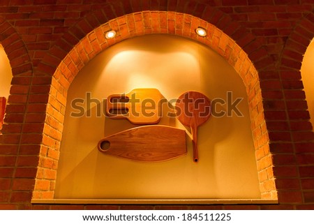Interior design with wood kitchenware