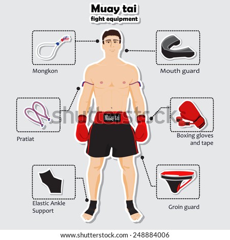 Sport equipment for muay tai martial arts with sportsman