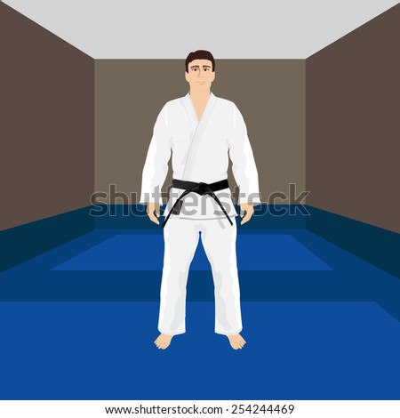 Men in sport wear judo and jiu-jitsu. gi, black belt, martial arts.