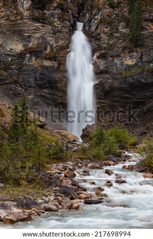 Vertical of Laughing Falls, a mid length hike from the Takakkaw Falls trail head, Yoho National Park, British Columbia Canada