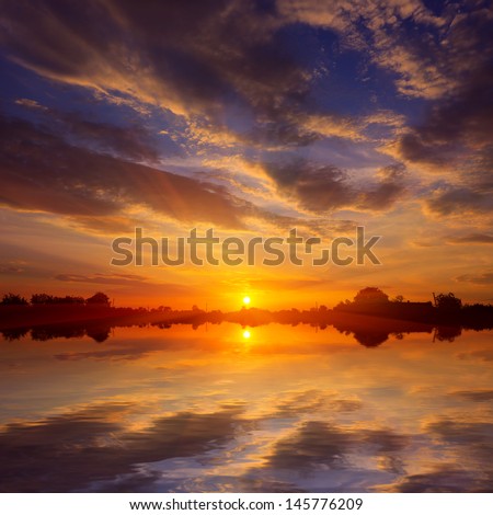 Nice sunset on lake
