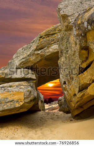 Stones in desert in evening time