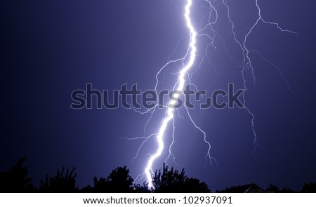 storm lightning from sky to earth at night