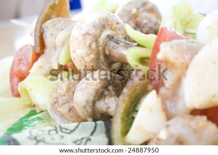 meat vegetables and mushrooms on stick prepared for the grill Photo stock © 
