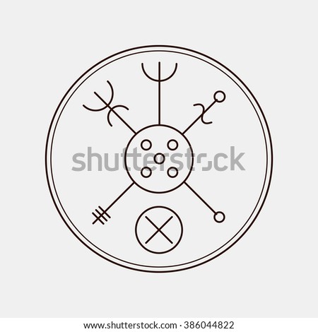 Galdrastafir. Helm of awe. Magic runic symbols that appeared in the early Middle Ages in Iceland. Is a few, or multiple, intertwined runes, often highly stylized. Stock vector.
