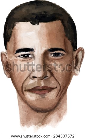 June 4, 2015: A watercolour illustration of a portrait of President Obama on a white background, scalable vector graphic