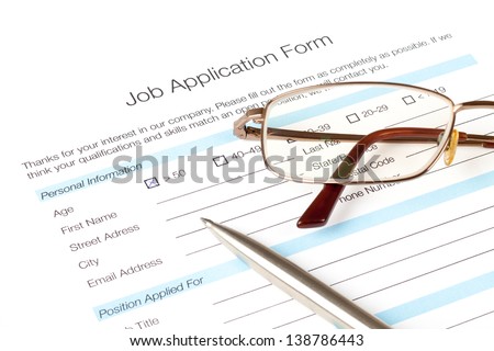 Job application form fill in by person over fifty years old. The issue of the employment of people over fifty. Human resources concept.