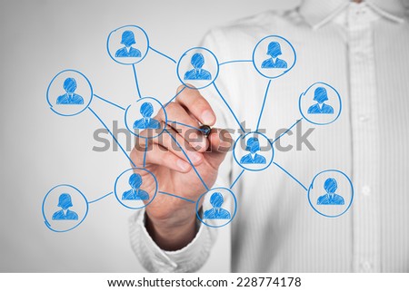 Social media and community concept. Man draw new connection with community.