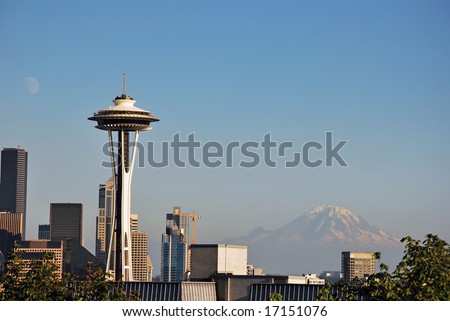 Space Needle and Mount Rainier, Seattle, Washington