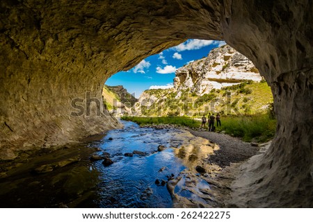 Portal of the cave stream in South Alps, South island of New Zealand