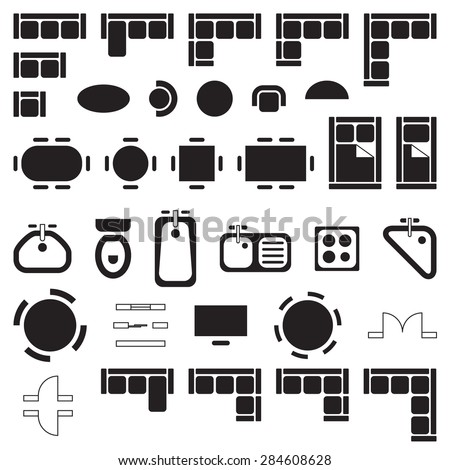 Standard Furniture Symbols Used In Architecture Plans Icons Set ...