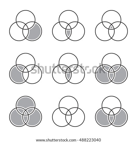 Sets theory basic operations, Venn diagrams, isolated on white background.